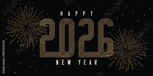 Happy new year 2026. Typography Happy New Year 2026. Happy new year 2026 celebration greeting card for banner, website. Shiny gold color realistic effect celebration banner design. New year 2026