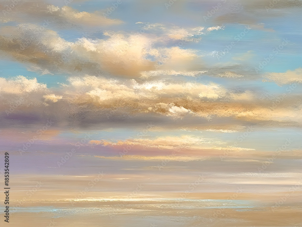 Fototapeta premium Dreamy sunset sky over calm sea in pastel tones｜穏やかな海と夕焼け空の幻想的なパステル調風景