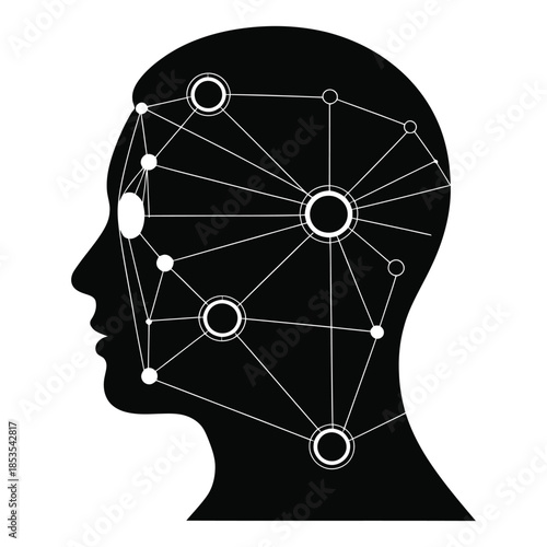 Silhouette of human head with internal network connection