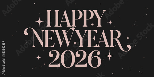 Happy New Year 2026 celebration with elegant rose gold text