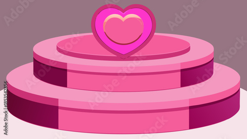 Multi Layered Pink Podium with Heart Ribbons for Romantic Valentine Product Presentation and Display
