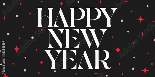 Happy New Year celebration with sparkling stars on black background