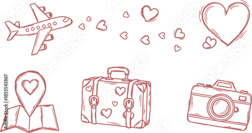 Romantic Travel Icons: Love, Adventure, and Memories