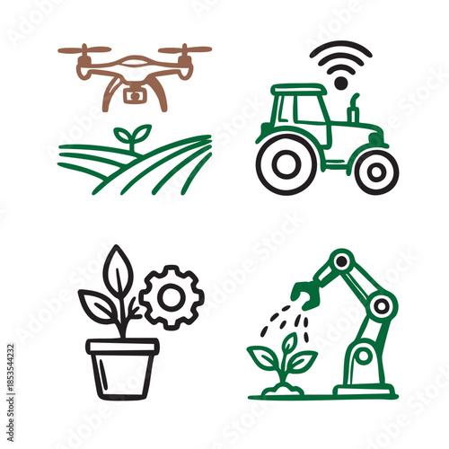 Hand drawn icons of Smart agriculture technology farming