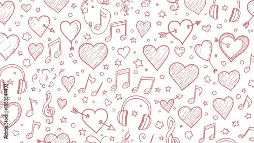 Romantic Music Pattern with Hearts and Notes for Valentine's Day
