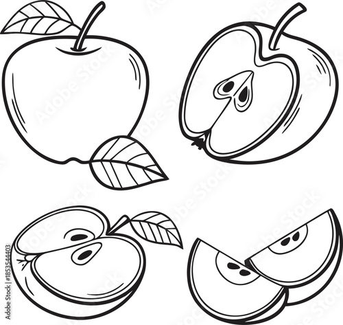 Simple line icon set of an apple fruit in vector format