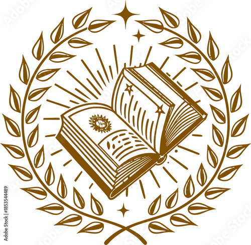 An elegant vintage gold book club logo and reading badge design