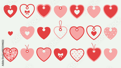 Collection of Pink and Red Heart Shapes with Bows and Butterflies - Valentine's Day Design Elements