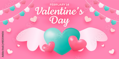 valentine's day horizontal banner illustration in gradient style