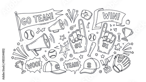 Sports cheerleading doodle vector illustration elements on white