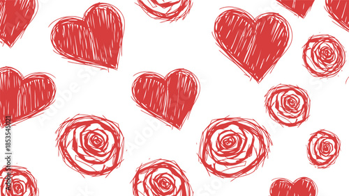 Charming Red Hearts and Roses Pattern for Valentine's Design