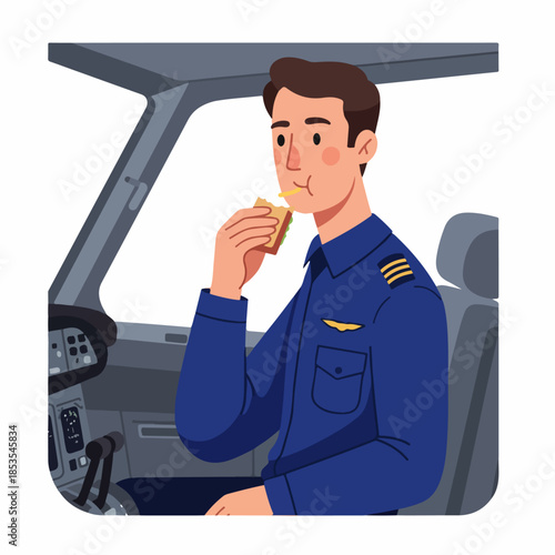 Pilot Eating a Sandwich in the Cockpit During a Break