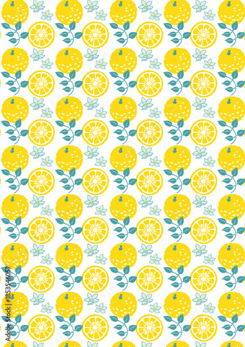 レトロ風のシンプルでポップな爽やかな柚子のイラストのパターン