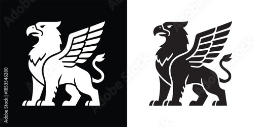 Griffin Silhouette Mythical Creature Standing Profile Logo