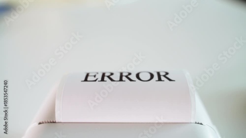 Printing the word ERROR on white paper, close-up. System error
