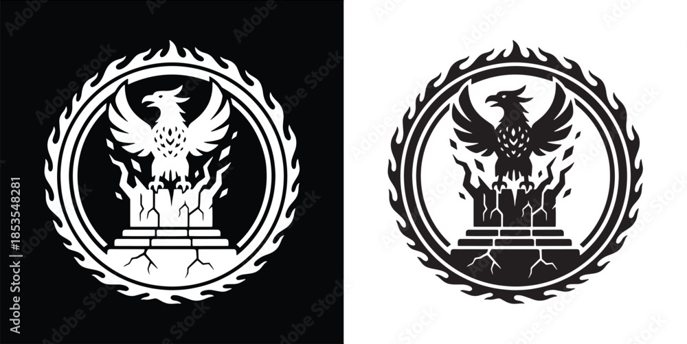 Obraz premium Phoenix Rebirth from Fire Altar Circular Emblem