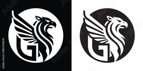 Griffin Head Circle Logo Negative Space Minimalist Design