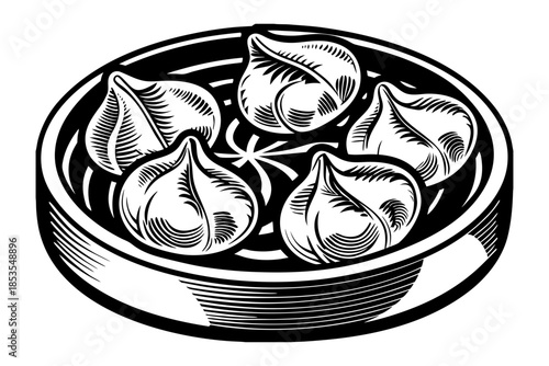 realistic luxury flat illustration of Chinese dumplings, soft dough folds with gentle highlights, minimal shading yet realistic form, refined neutral color palette, premium Asian food illustration