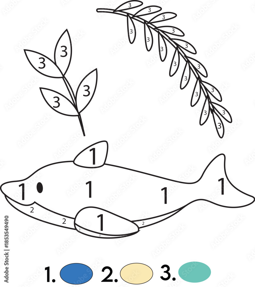 Obraz premium Coloring Book Fish and Leaves Illustration.