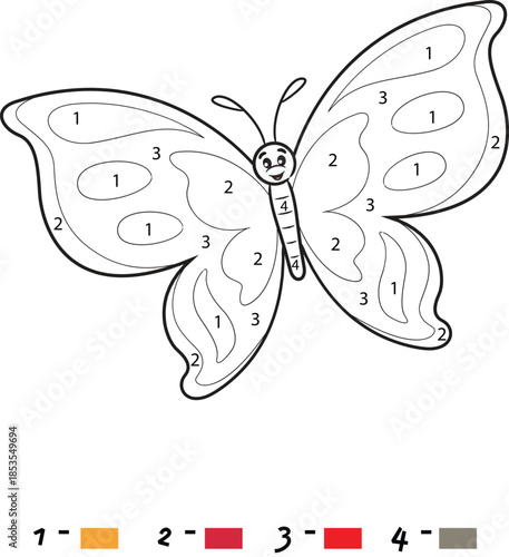 Coloring Page Butterfly Illustration with Numbers 1.