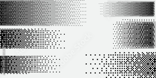 Pixel textures. Pixel disintegration background. Pixel effect. Dispersed dotted pattern. Disintegration Concept. Set pixel mosaic textures