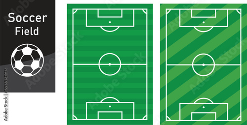 Football and Soccer Field Vector Illustration – Green and Outline Pitch Design, Stadium Layout, Match and League Scheme Icon SetWeb