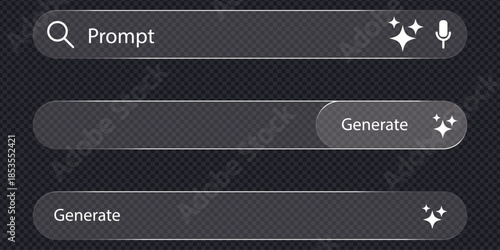 Glass morphism effect modern generative AI bar icon vector on transparent background. prompt input, search, and interactive generate buttons symbol. vector illustration.