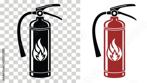 Fire Extinguisher Icons in Black and Red for Safety and Emergency Use