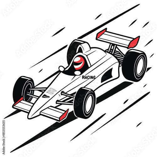 Illustrated racing car speeding on track dynamic motion design
