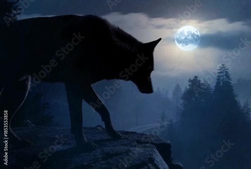 Wolf Silhouette Under Moonlight