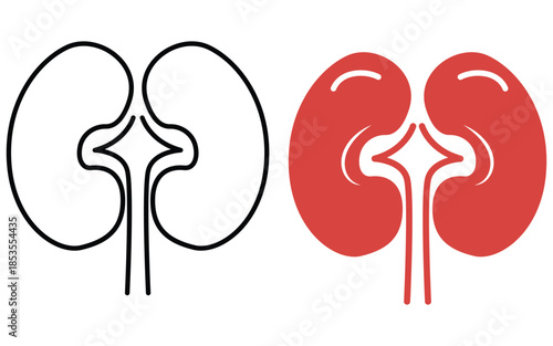 Silhouette and Line Kidney Icon Pack — Internal Organ Vector Illustrations