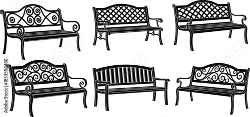 bench, silhouette, park, outdoor, seat, vector, illustration, black, white, design, graphic, furniture, style, vintage, modern, metal, wood, decorative, garden, public