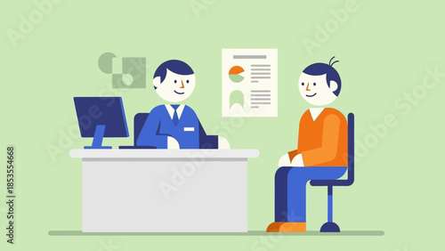 Job interview concept. A person sits across from a hiring manager for a job interview, illustrating the hiring process