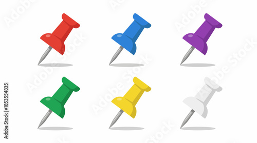 Colorful Push Pin Vector Set for Office Supplies, Bulletin Boards, School Projects, Stationery Design, Organization Tools, and Educational Graphics in Red, Blue, Green