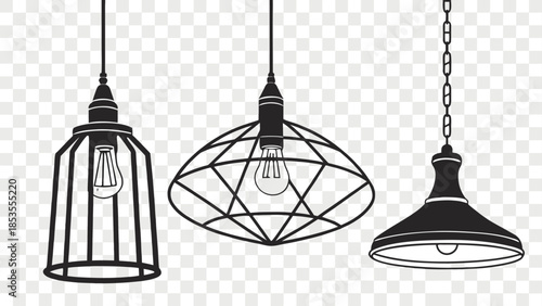 Three Unique Pendant Lamps Designs Hanging from Ceiling Light Fixtures