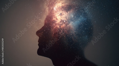 脳内で輝く銀河と星々、精神の覚醒と宇宙とのつながり