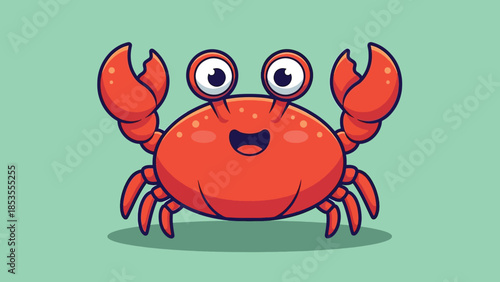 Foto Happy red cartoon crab character with big googly eyes and raised claws