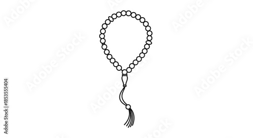 Simple black and white line art icon of Islamic prayer beads, also known as tasbih or misbaha, used for counting prayers.