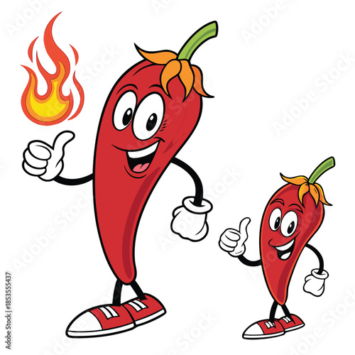 Two Cartoon Red Peppers Giving Thumbs Up Isolated on Transparent Background