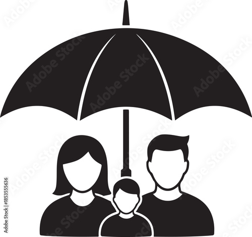 Family under a protective umbrella icon mother father