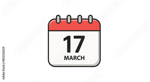 Simple cartoon icon of a tear-off calendar page showing the date March 17, representing Saint Patrick's Day celebration.