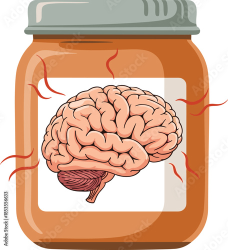 Jar Containing A Human Brain With Red Swirls On White Background container science