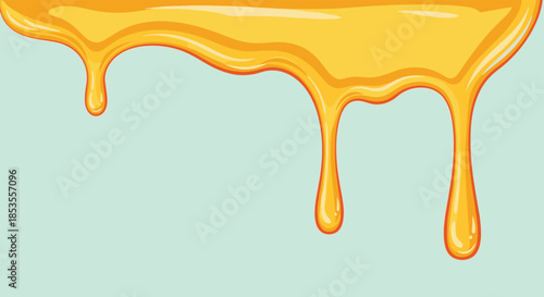 Sweet golden honey or syrup dripping down against a light green background, creating a delicious and sticky food-themed illustration.