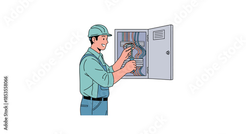 Electrician working on electrical panel maintenance and repair.