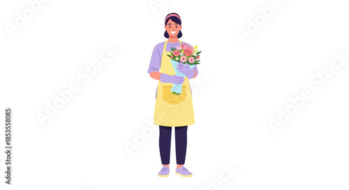 Female Florist Holding a Beautiful Bouquet of Fresh Flowers.