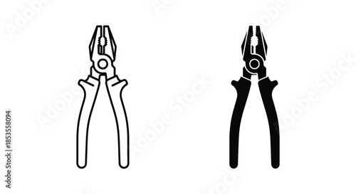 A detailed illustration showcasing two pairs of pliers in contrasting outlines a stark silhouette