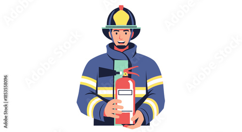 Firefighter holding a fire extinguisher, ready for action.