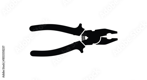 A striking black and white depiction of pliers presented in a bold dramatic silhouette