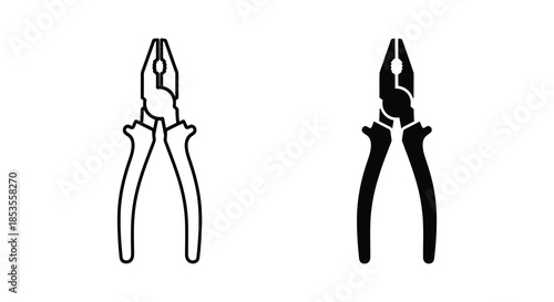 A pair of pliers displayed in both outline and striking black silhouette