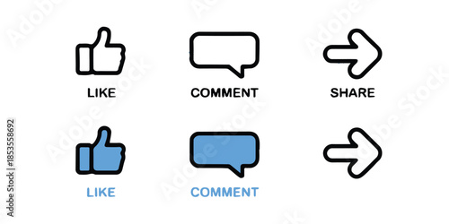 social network icon pack like comment share glyph set